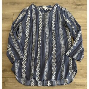 Kim Rogers Blue Floral Blouse V Neck Sz Petite Large